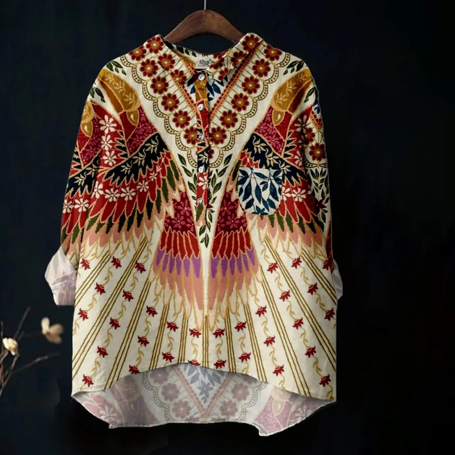 Button Down Shirts for Women Printed Loose Fit Tee Tops Lapel Neck Button Blouses Long Womens Clothes Trendy Spring