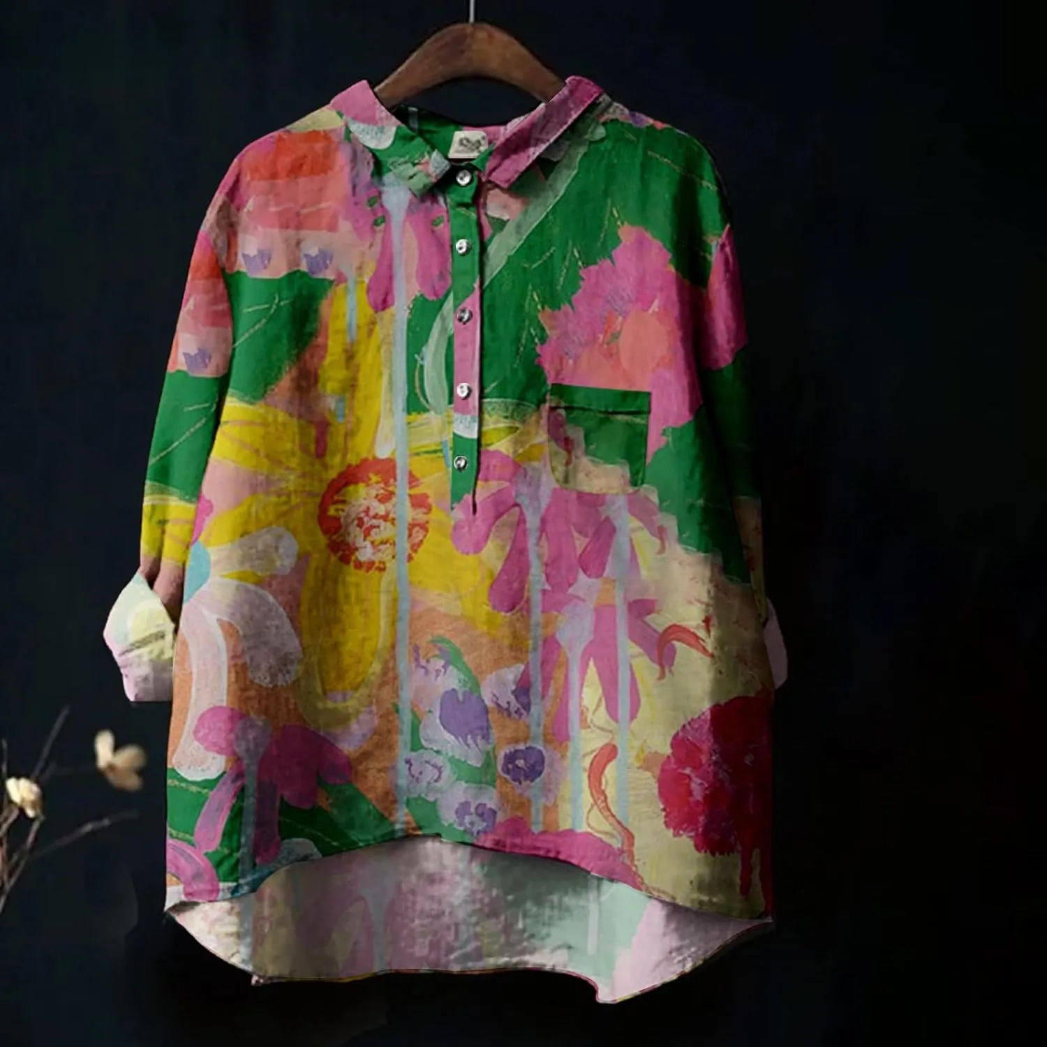 Button Down Shirts for Women Printed Loose Fit Tee Tops Lapel Neck Button Blouses Long Womens Clothes Trendy Spring
