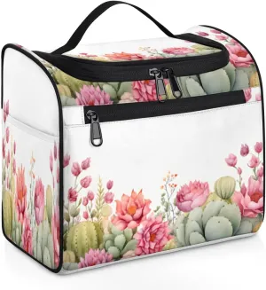 Cactus Travel Makeup Bag Hanging Toiletry Bag for Women Make up Organizer Portable Cosmetic Bags with Dividers Inside