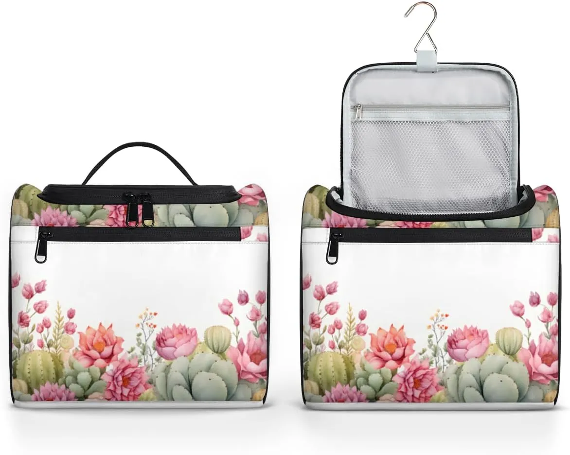 Cactus Travel Makeup Bag Hanging Toiletry Bag for Women Make up Organizer Portable Cosmetic Bags with Dividers Inside