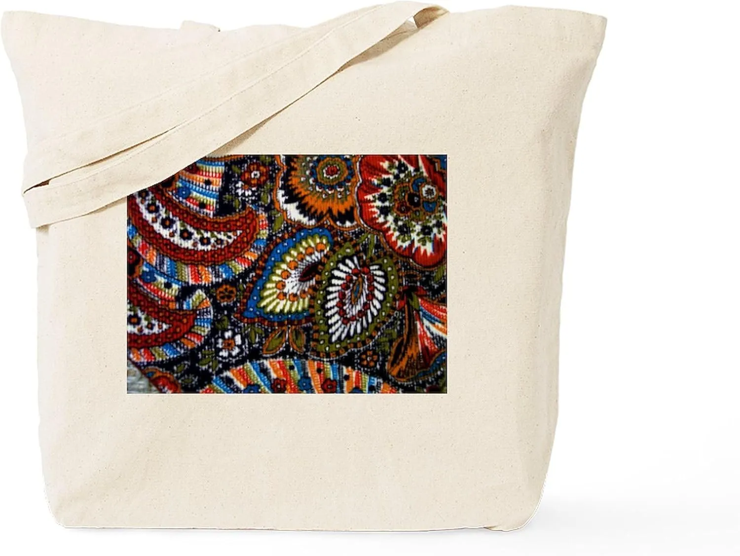 CafePress Boho Vintage Paisley Print Tote Bag Reusable Natural Beige Canvas Shopping Bag
