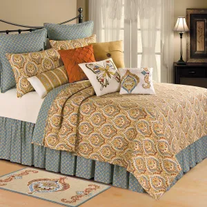 C&F Home Mandalay Tan Brown Blue Damask Twin Quilt 100% Cotton Lightweight Machine Washable Reversible Bedspread Coverlet Twin Tan