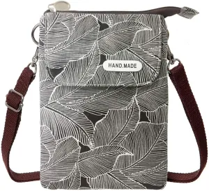 Canvas Cute Crossbody Bags for Women Mini Shoulder Handbag Cell Phone Purse Wallet Leaves Pattern Coin Pouch