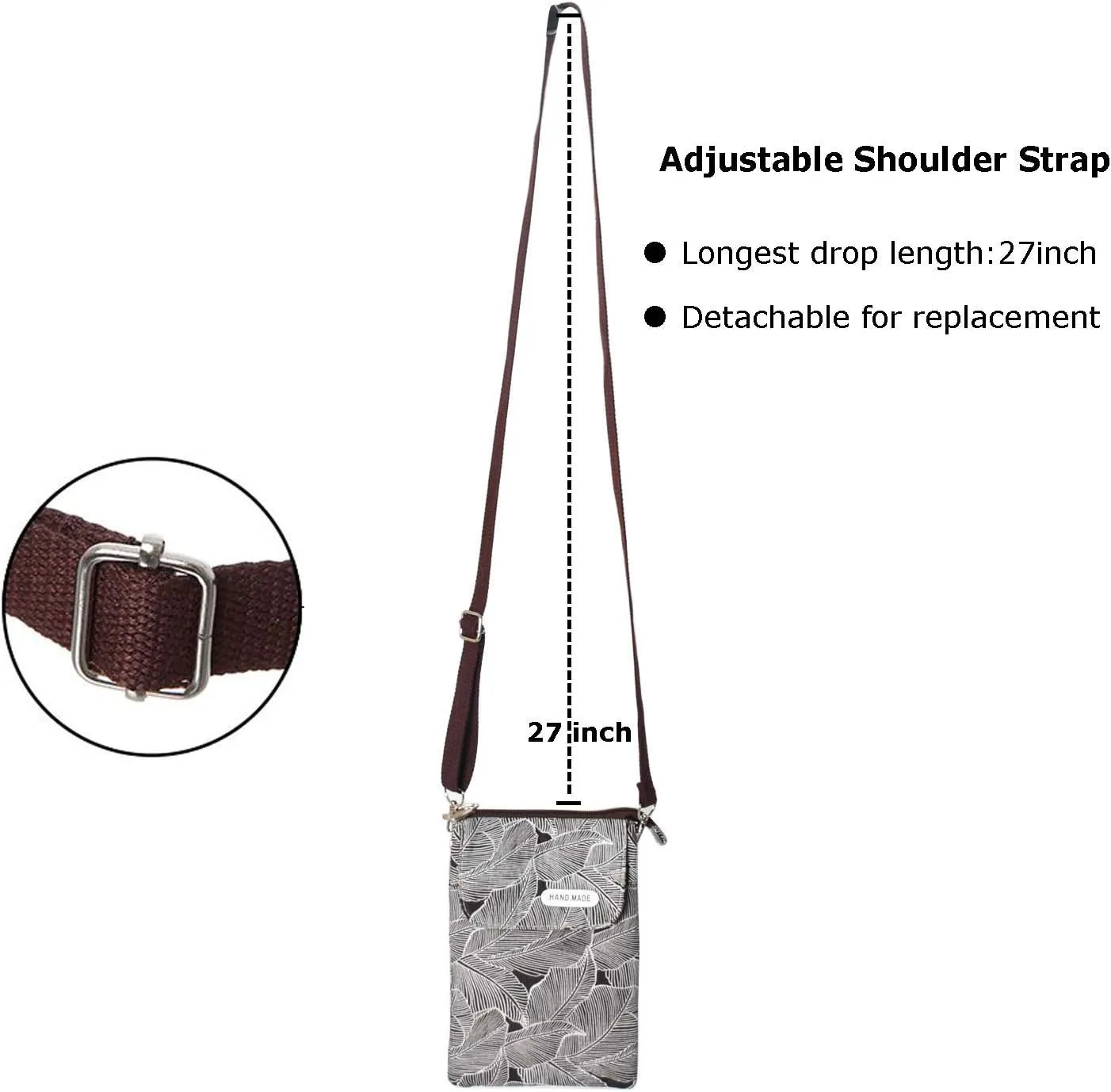 Canvas Cute Crossbody Bags for Women Mini Shoulder Handbag Cell Phone Purse Wallet Leaves Pattern Coin Pouch