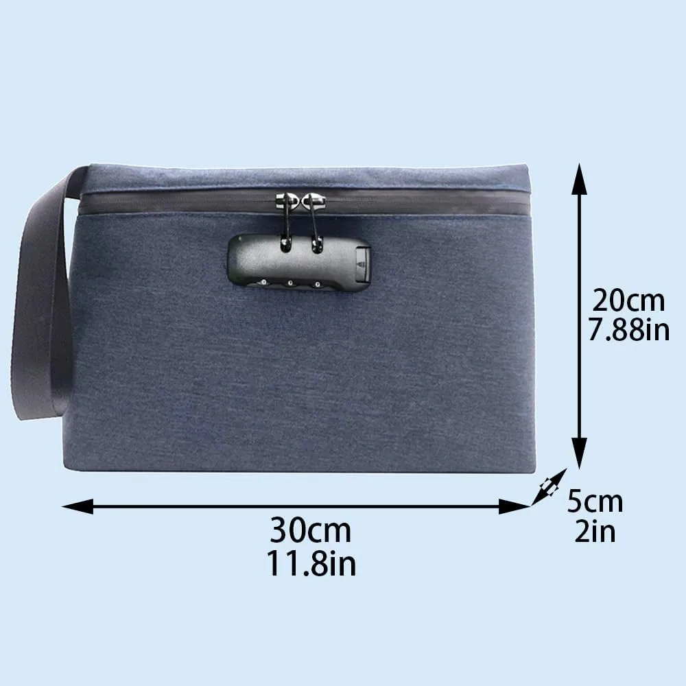 Canvas Mens Wristlet Wrist Bag with Lock, Large Clutch Bags Wallet Purse Zipper Pouch Handbag Organizer for Men, Mariconera para Hombre, 12x8x2inch - Denim Blue