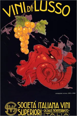 Canvas Vini di Lusso Italian Luxury Wines Bacchus God of Wine Bunch of Grapes Cornucopia Italy 12" X 16" Image Size Vintage Poster Repro Canvas Rolled UP