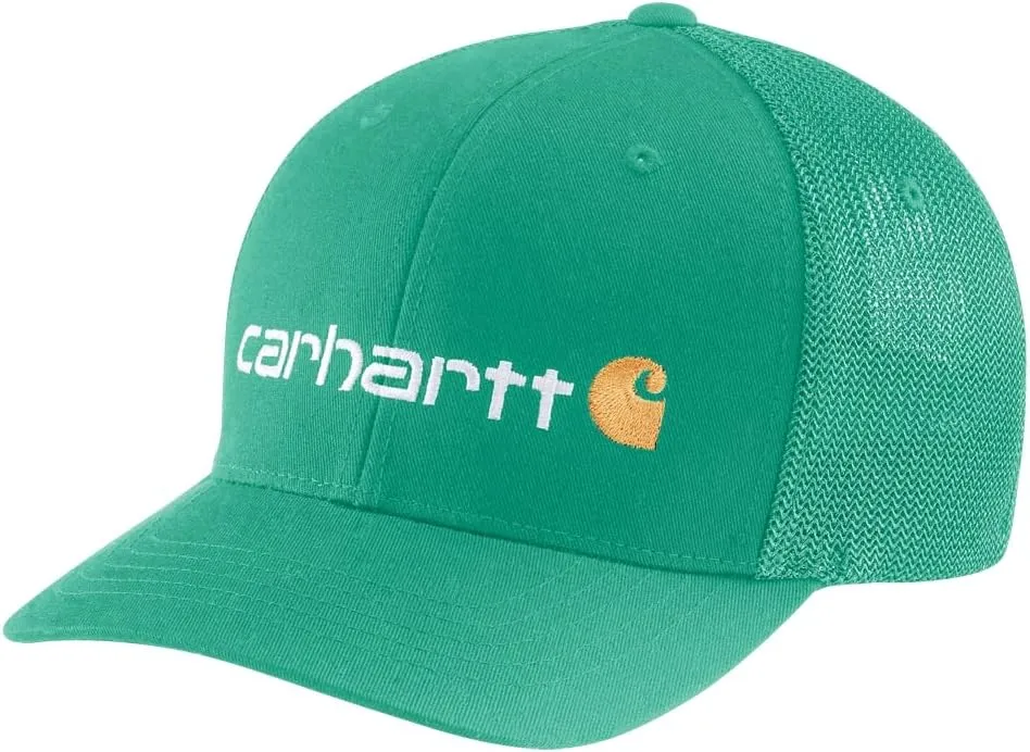 Carhartt Men's Rugged Flex Fitted Canvas Mesh-Back Logo Graphic Cap