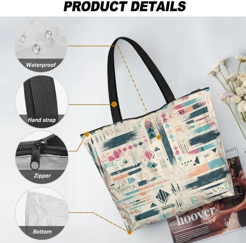 Carton Border Collie Dupont Paper Tote Bags Ladybug Daisy Reusable Handbag USA Flag Skull Shoulder Bag Shopping Work