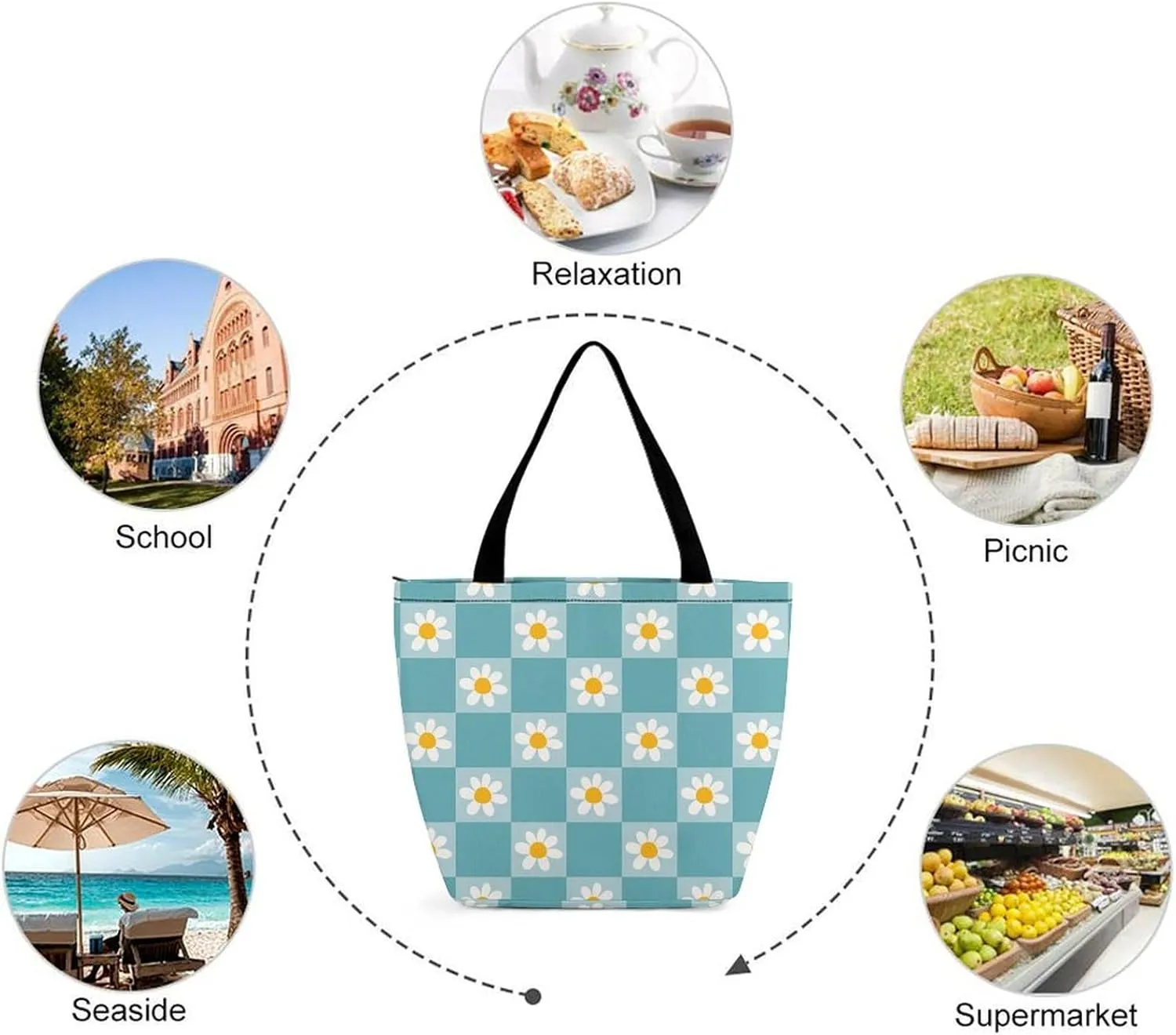 Cartoon Dinosaurs Pattern Hobo Handbags With Zipper Women's Tote Handbags
