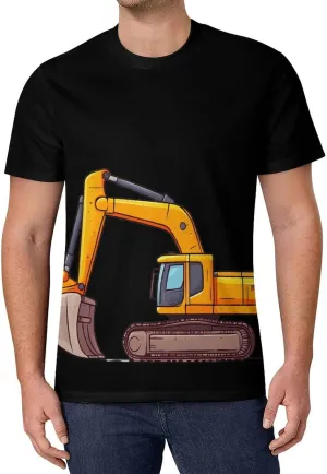 Cartoon Excavator Men's T-Shirt Short Sleeve T-Shirts Casual Tops Ice Silk Tees