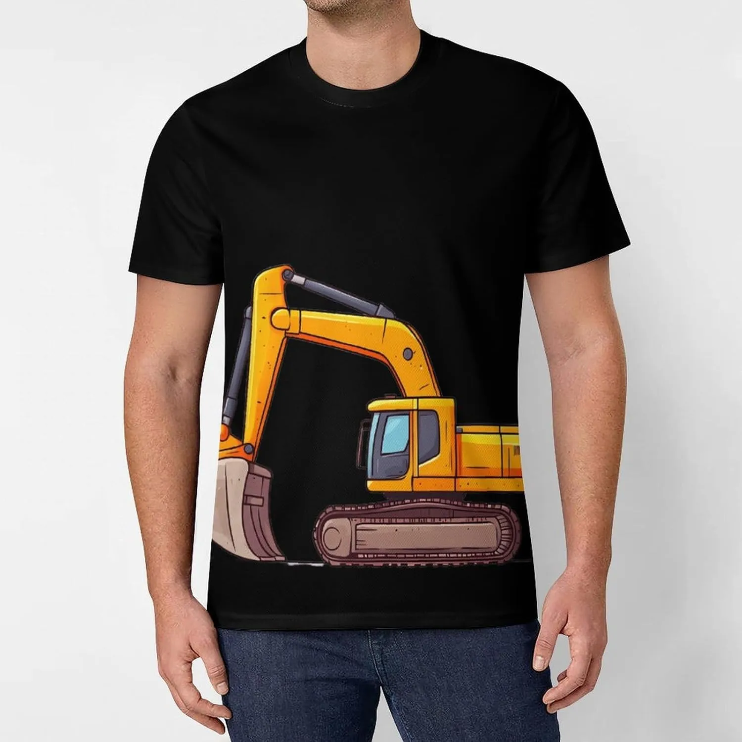 Cartoon Excavator Men's T-Shirt Short Sleeve T-Shirts Casual Tops Ice Silk Tees