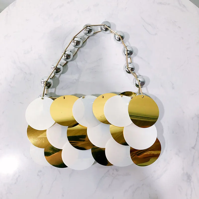 Casual Stringed Pearls Wafer Bag Platinum Sequined Handmade Beaded Handbag Women