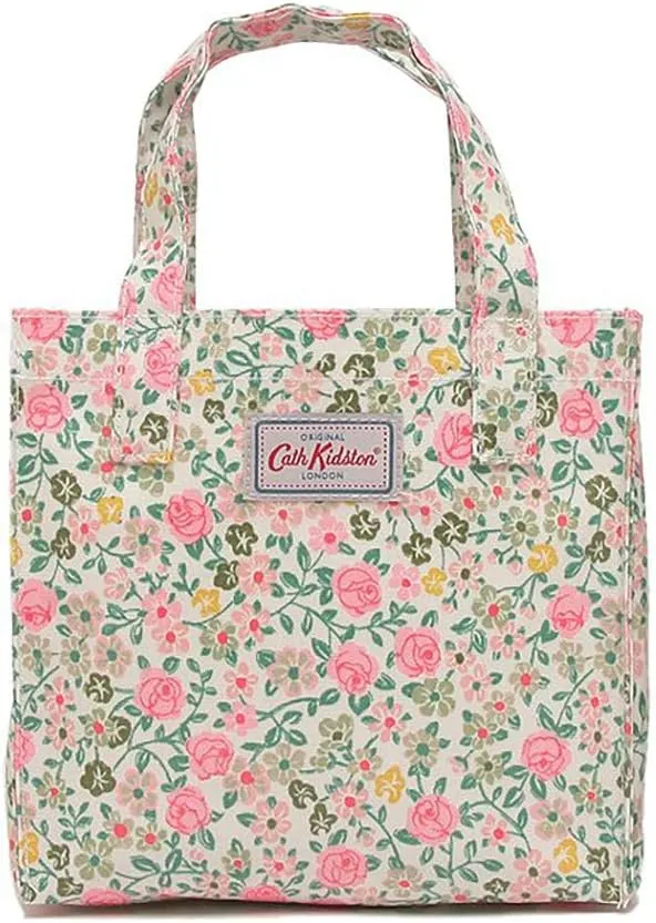 Cath Kidston S Bookbag Oilcloth Mini Open Top Handle Bag Small Size Lunch Bag Hedge Rose Pattern Warm Cream Color