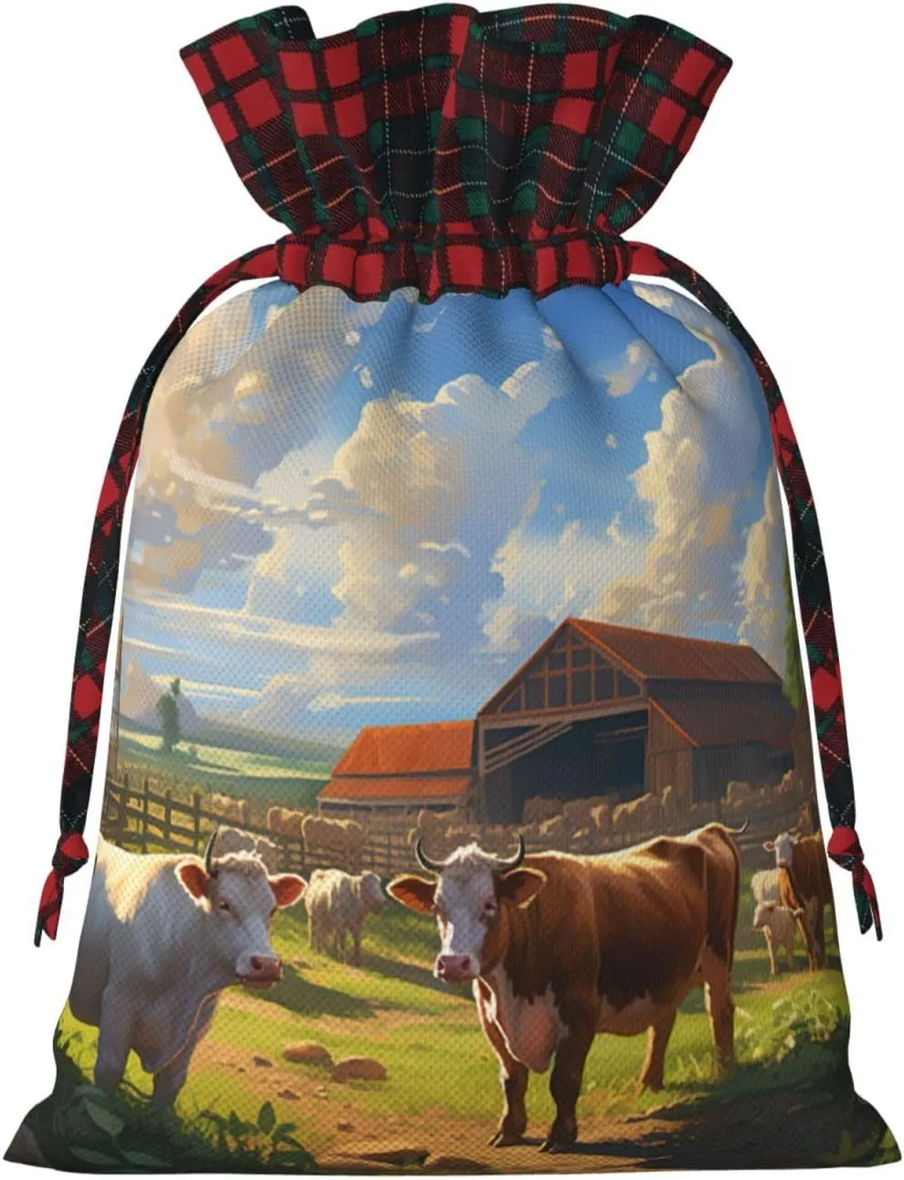 Cattle Farm Sanctuary Print Christmas Gift Bags With Drawstrings For Holiday Gift Bags, Christmas Goody Bags