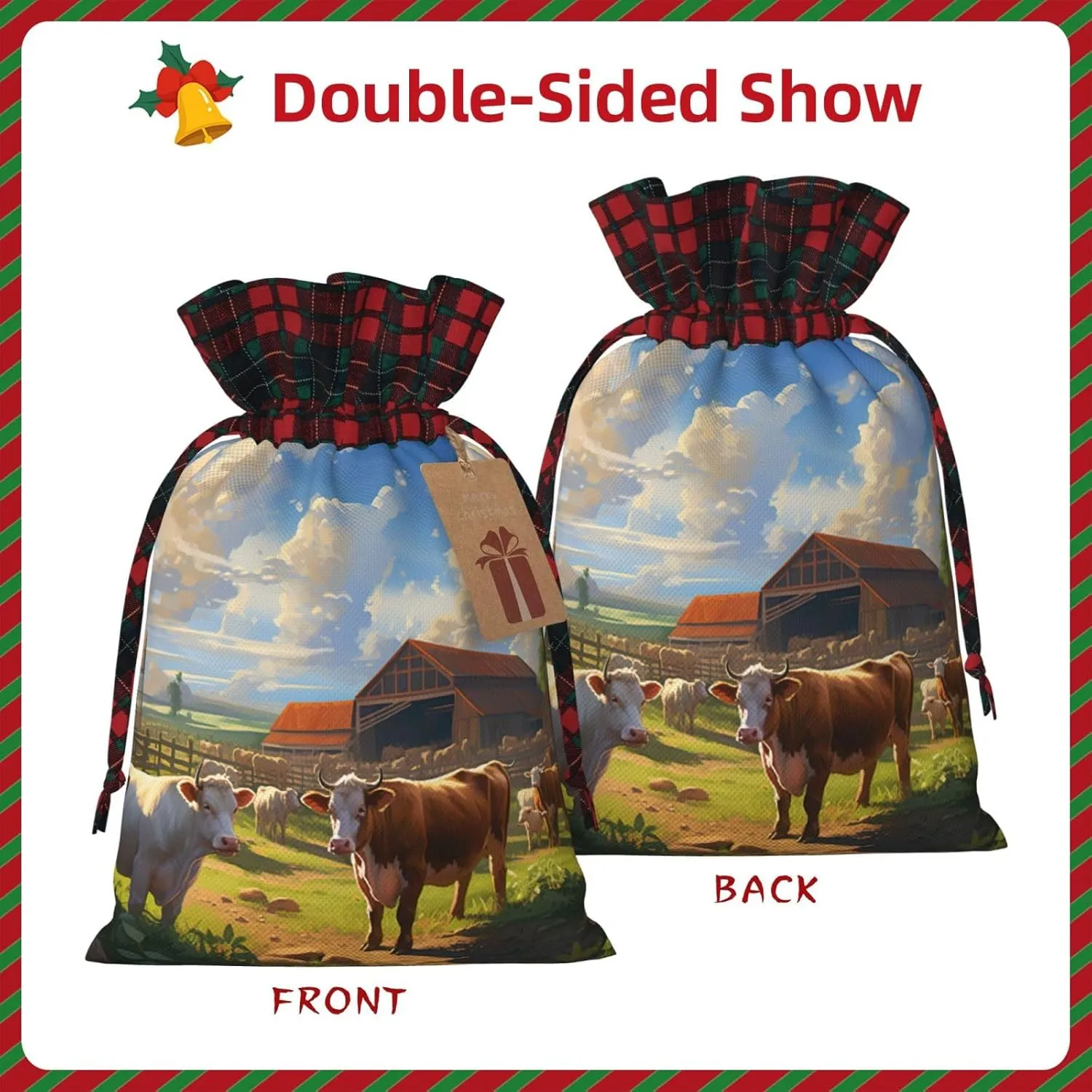 Cattle Farm Sanctuary Print Christmas Gift Bags With Drawstrings For Holiday Gift Bags, Christmas Goody Bags