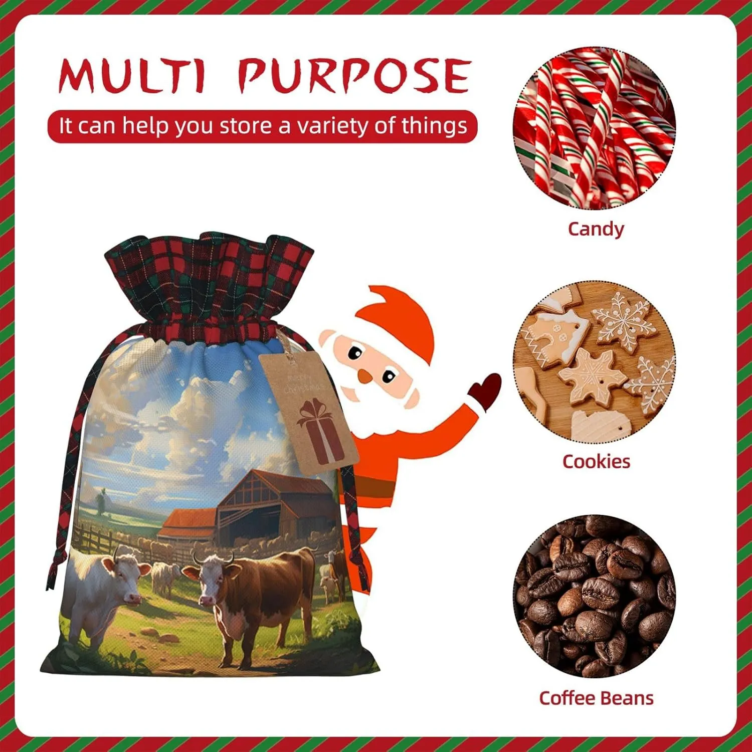 Cattle Farm Sanctuary Print Christmas Gift Bags With Drawstrings For Holiday Gift Bags, Christmas Goody Bags