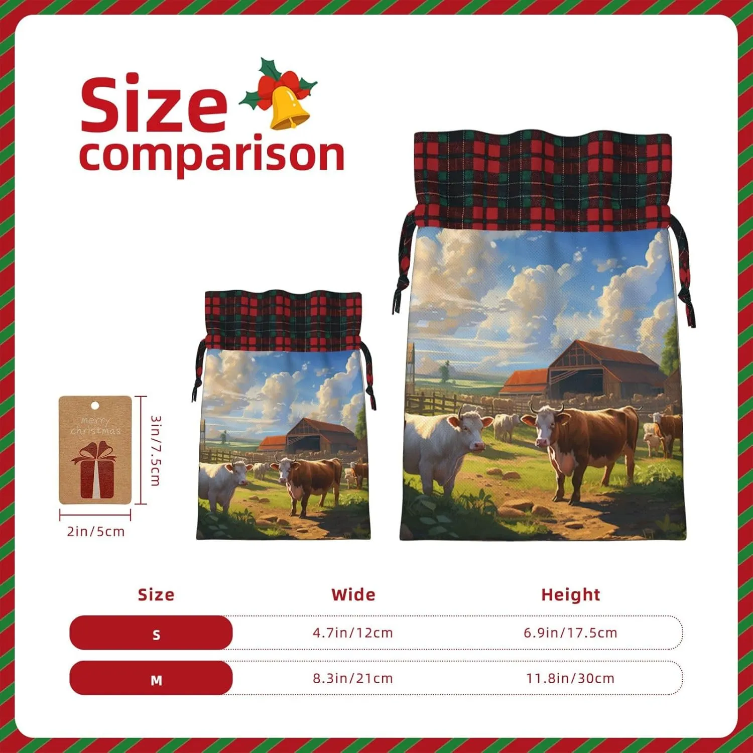 Cattle Farm Sanctuary Print Christmas Gift Bags With Drawstrings For Holiday Gift Bags, Christmas Goody Bags