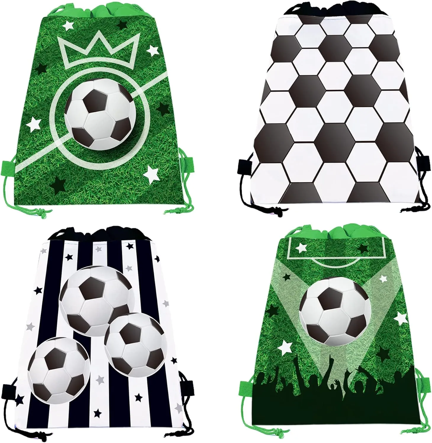 CC HOME 12 Pack Soccer Drawstring Bags, Football Party Favor Bags for Kids, Soccer Theme Baby Decorations 10.6 x 13.4 inches