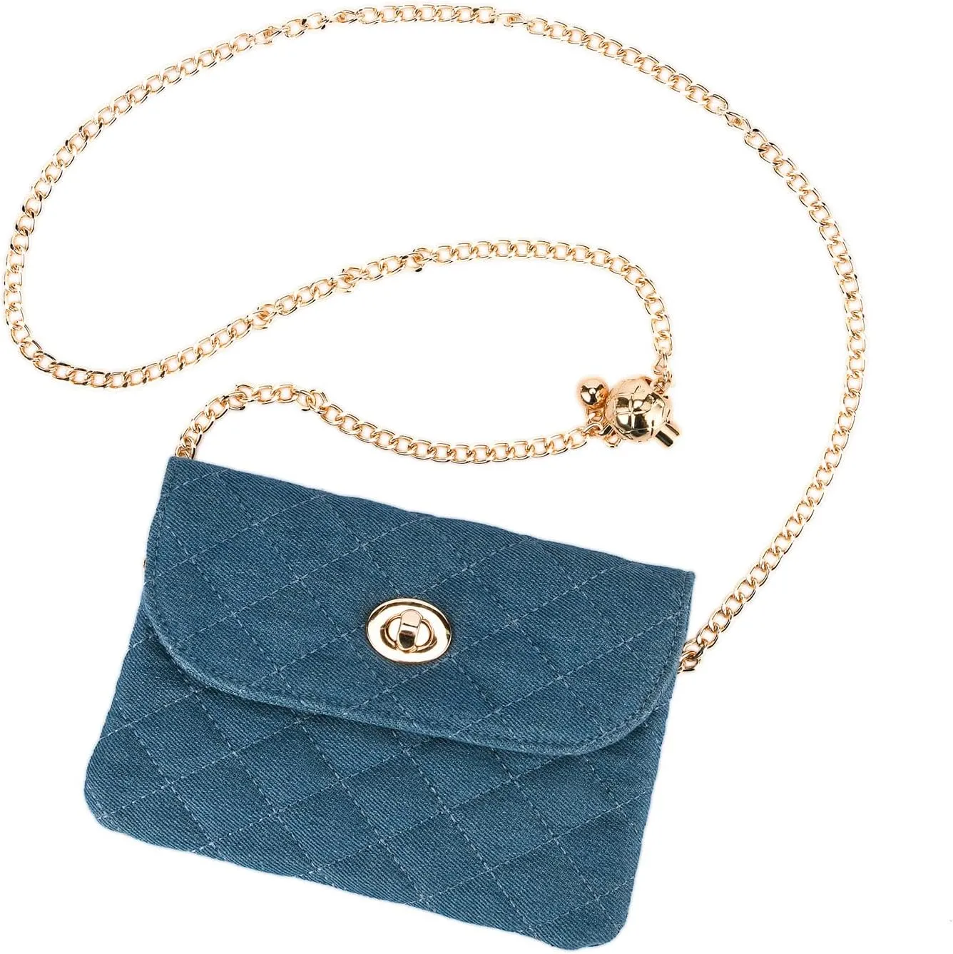 Chain belt bag for women, Fasion denim waist purse cell phone bag,Designer Checkered crossbody purse