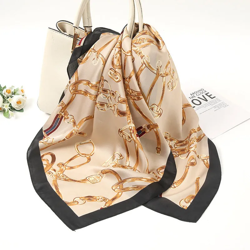 Chain Print Silky Bandana Scarf for Women, 70*70cm