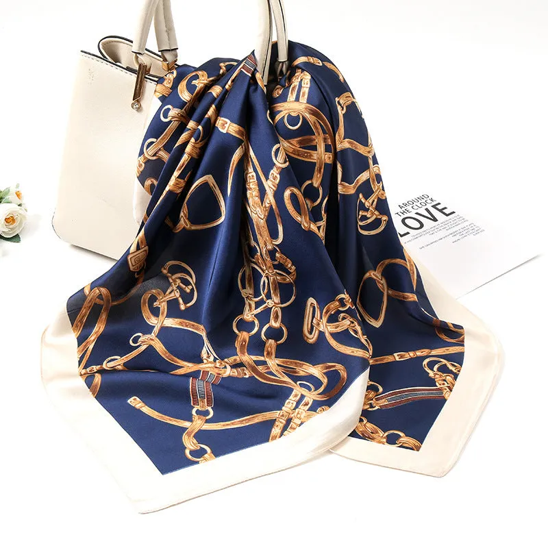 Chain Print Silky Bandana Scarf for Women, 70*70cm