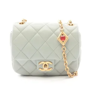 CHANEL Mini Matelasse Chain Shoulder Bag Lambskin Blue Gray with Gold Hardware
