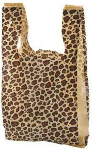 Charm Your Prince 100 LEOPARD PRINT Disposable Plastic T-Shirt Shopping Gift Bags with Handles by CYP - Small - 8" x 5" x 16"