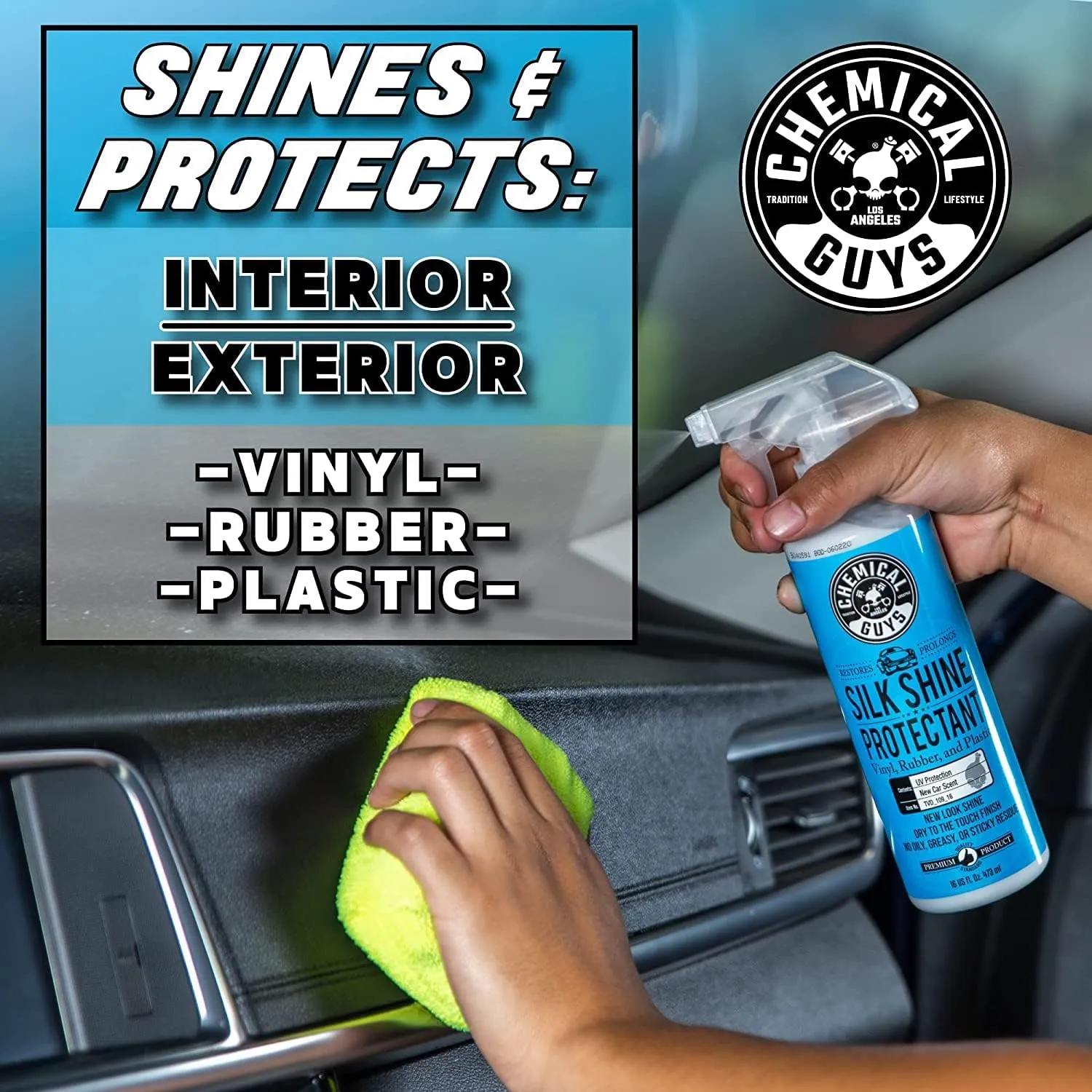 Chemical Guys TVD_109_16 Silk Shine Spray-able Dry-To-The-Touch Dressing and Protectant for Tires, Trim, Vinyl, Plastic and More, Safe for Cars, Trucks, Motorcycles, RVs & More, 16 fl oz