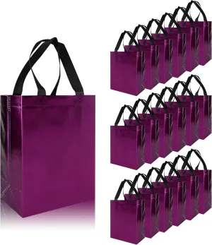 CHENGBAI TOTE Glossy Small Reusable Gift Bags 18 pcs, Purple Glossy Reusable Bags with handles, Christmas Gift Bags for Birthday, Wedding, Easter, Holiday -7.9 x 4 x 9.7 In