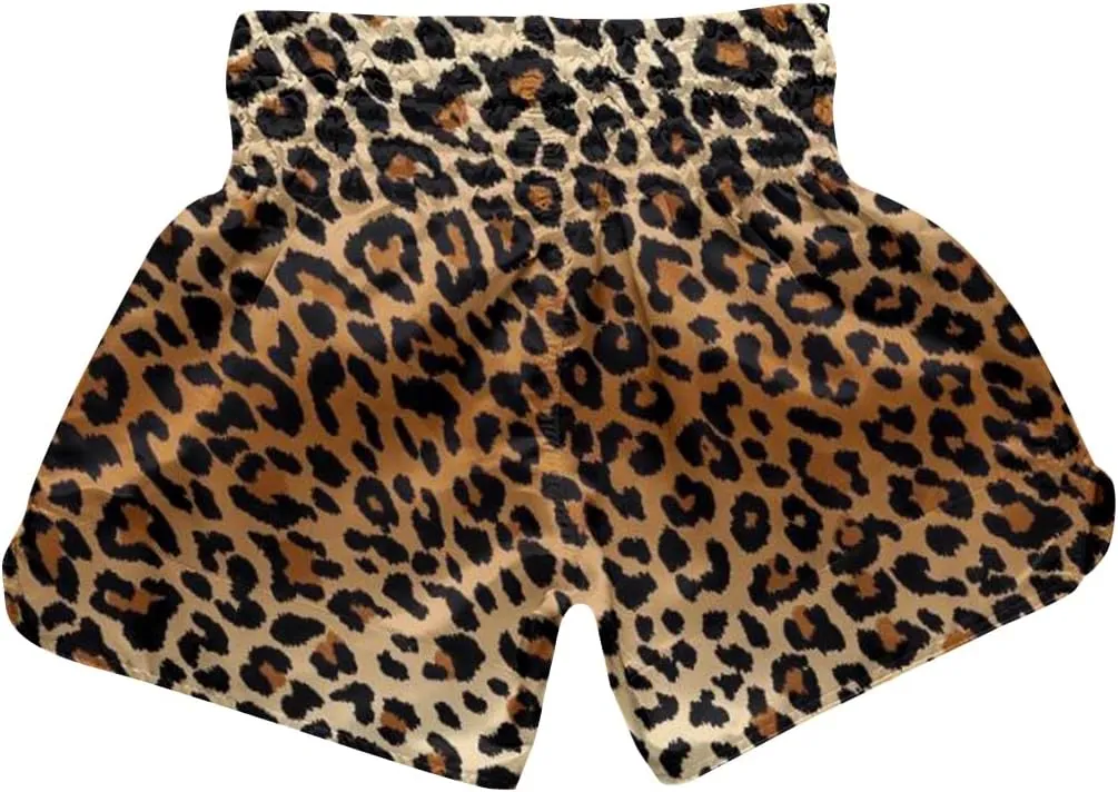 ChenHang Women Boxing Shorts Muay Thai Trunks Leopard Print MMA Sport Kick Martial Arts Training Gym Costume