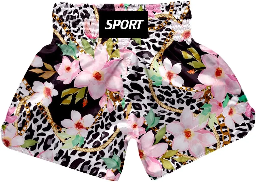ChenHang Women Boxing Shorts Muay Thai Trunks Leopard Print MMA Sport Kick Martial Arts Training Gym Costume