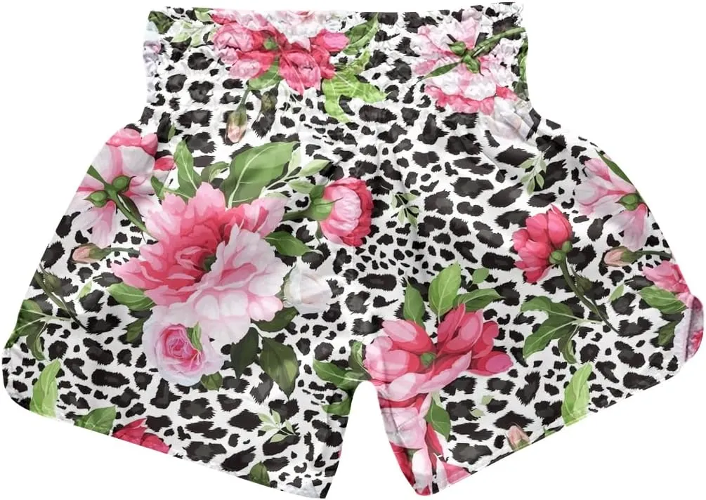 ChenHang Women Boxing Shorts Muay Thai Trunks Leopard Print MMA Sport Kick Martial Arts Training Gym Costume