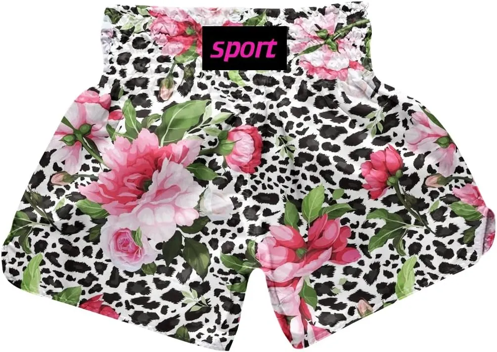 ChenHang Women Boxing Shorts Muay Thai Trunks Leopard Print MMA Sport Kick Martial Arts Training Gym Costume