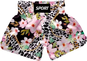 ChenHang Women Boxing Shorts Muay Thai Trunks Leopard Print MMA Sport Kick Martial Arts Training Gym Costume