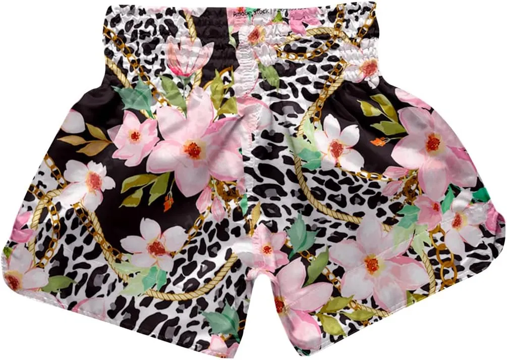 ChenHang Women Boxing Shorts Muay Thai Trunks Leopard Print MMA Sport Kick Martial Arts Training Gym Costume