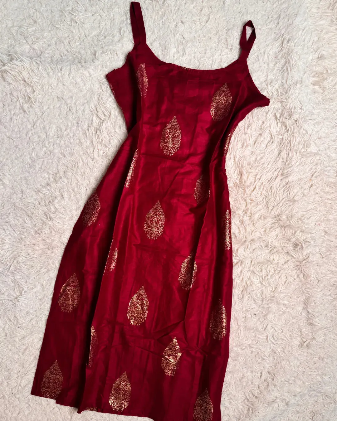 Cherry Foil-Print Cotton Sleeve-less Kurti-Top