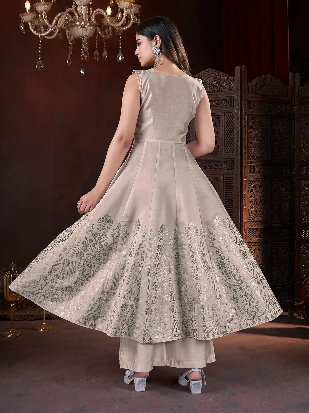 Chiku Designer Foil Print Kurti Set with Mirror Work