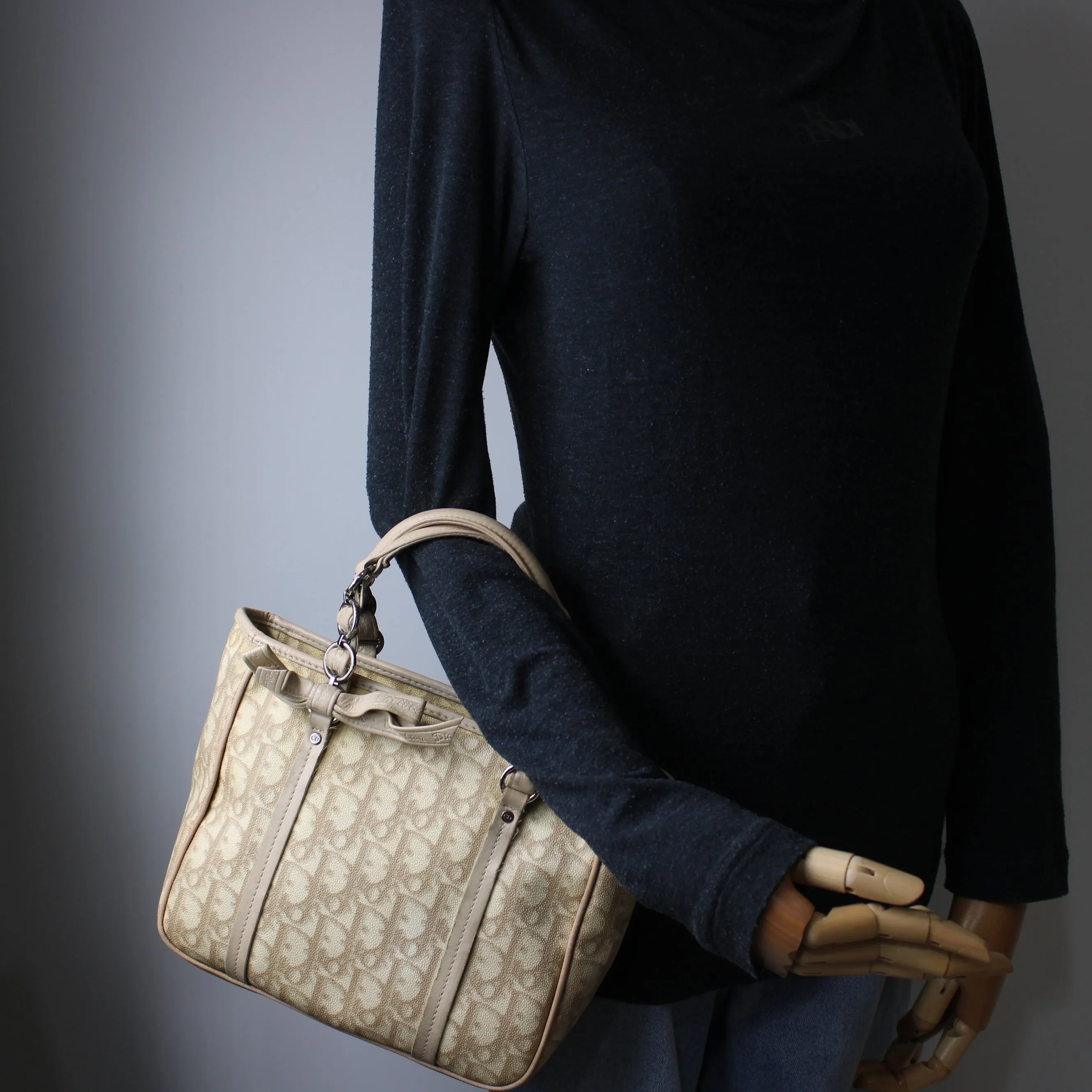 Christian Dior Beige Romantique Pattern Mini Tote Bag