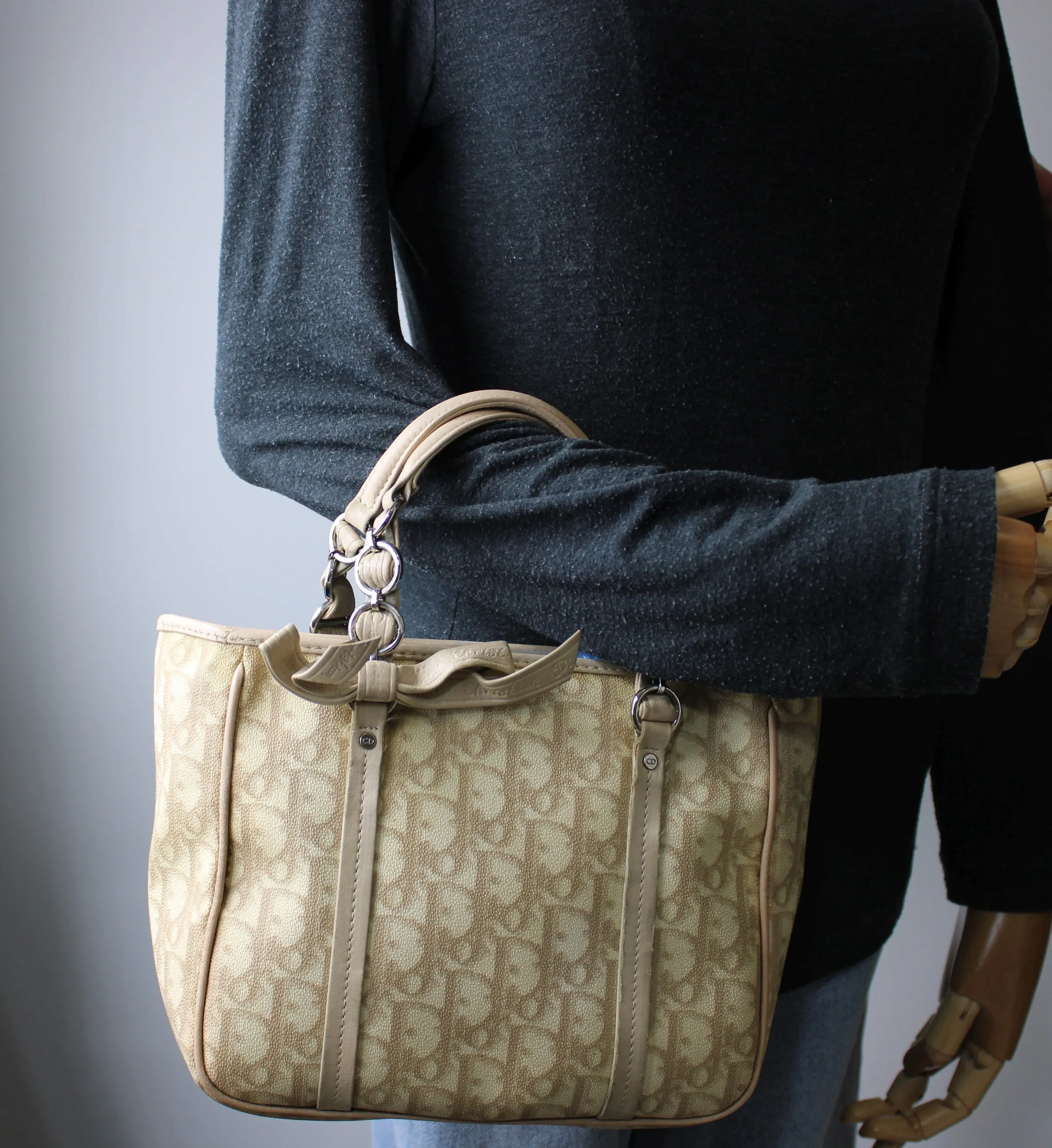 Christian Dior Beige Romantique Pattern Mini Tote Bag