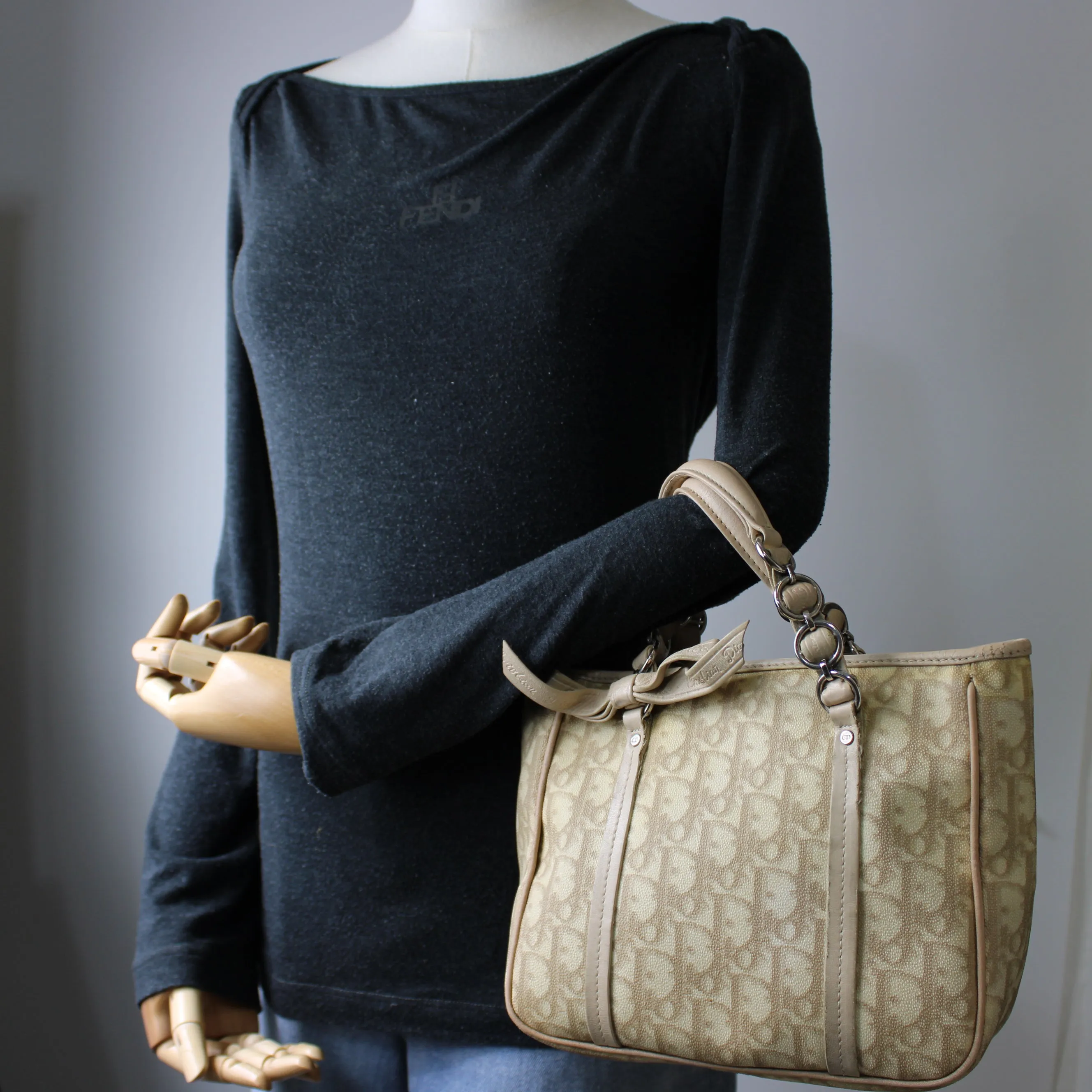 Christian Dior Beige Romantique Pattern Mini Tote Bag