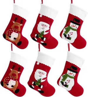 Christmas Holiday Stockings Christmas Hanging Bags 6PCS Red Felt Xmas Tree Decorations Santa Snowman Reindeer Treat Bag