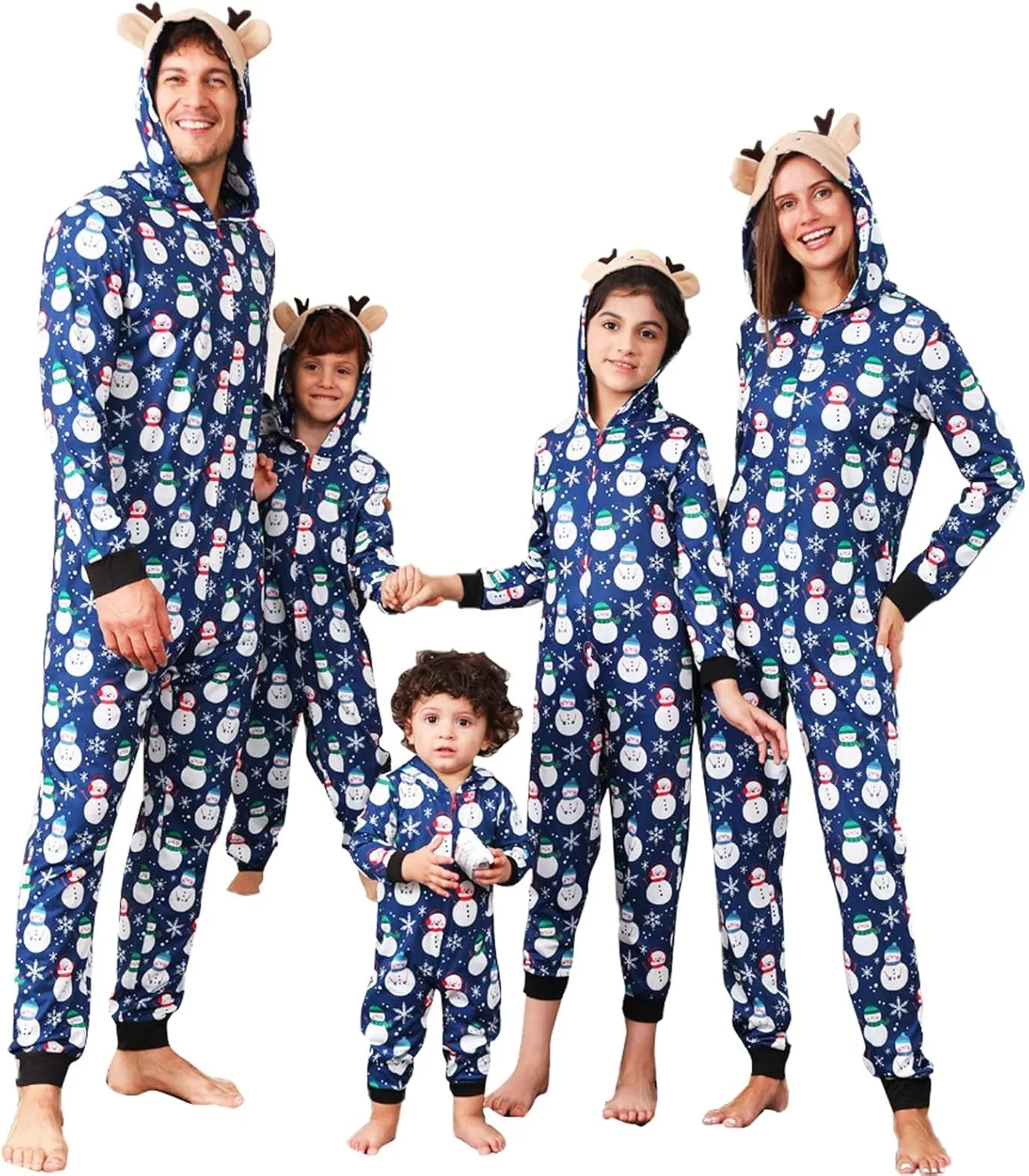 Christmas Matching Pajamas for Family Onesie Flannel Winter Warm Pjs Zip Up Hooded One Piece Sleepwear Loungewear