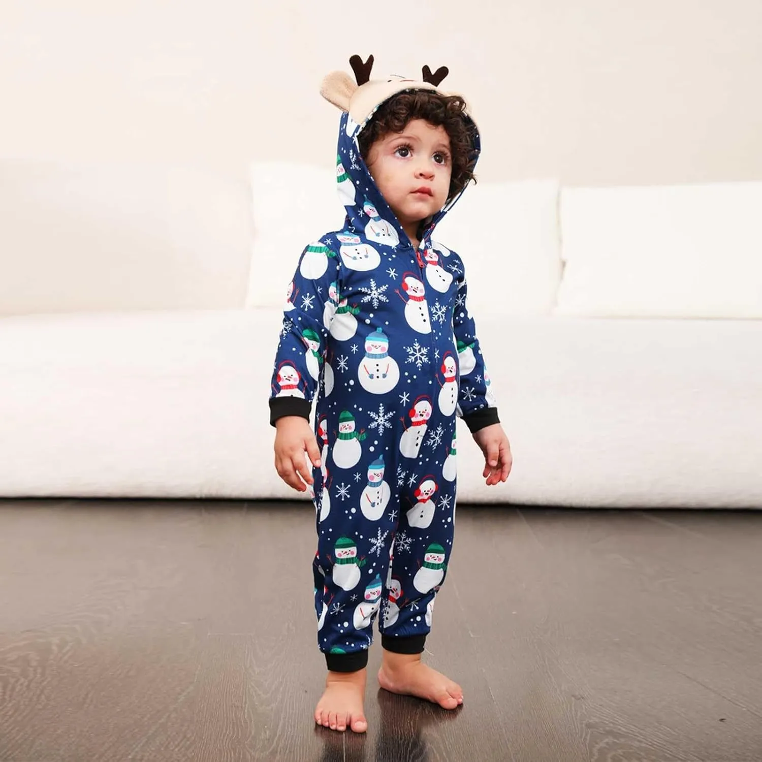 Christmas Matching Pajamas for Family Onesie Flannel Winter Warm Pjs Zip Up Hooded One Piece Sleepwear Loungewear