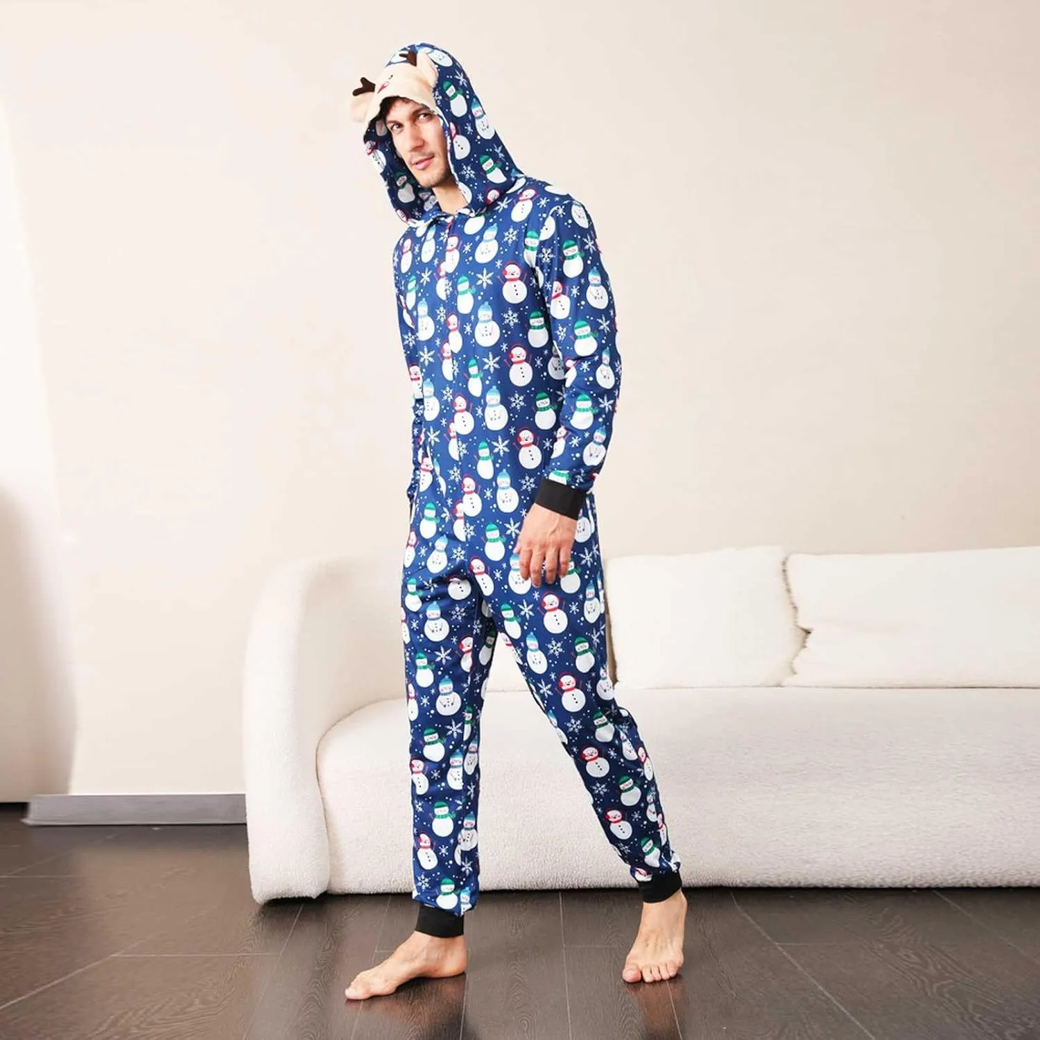 Christmas Matching Pajamas for Family Onesie Flannel Winter Warm Pjs Zip Up Hooded One Piece Sleepwear Loungewear