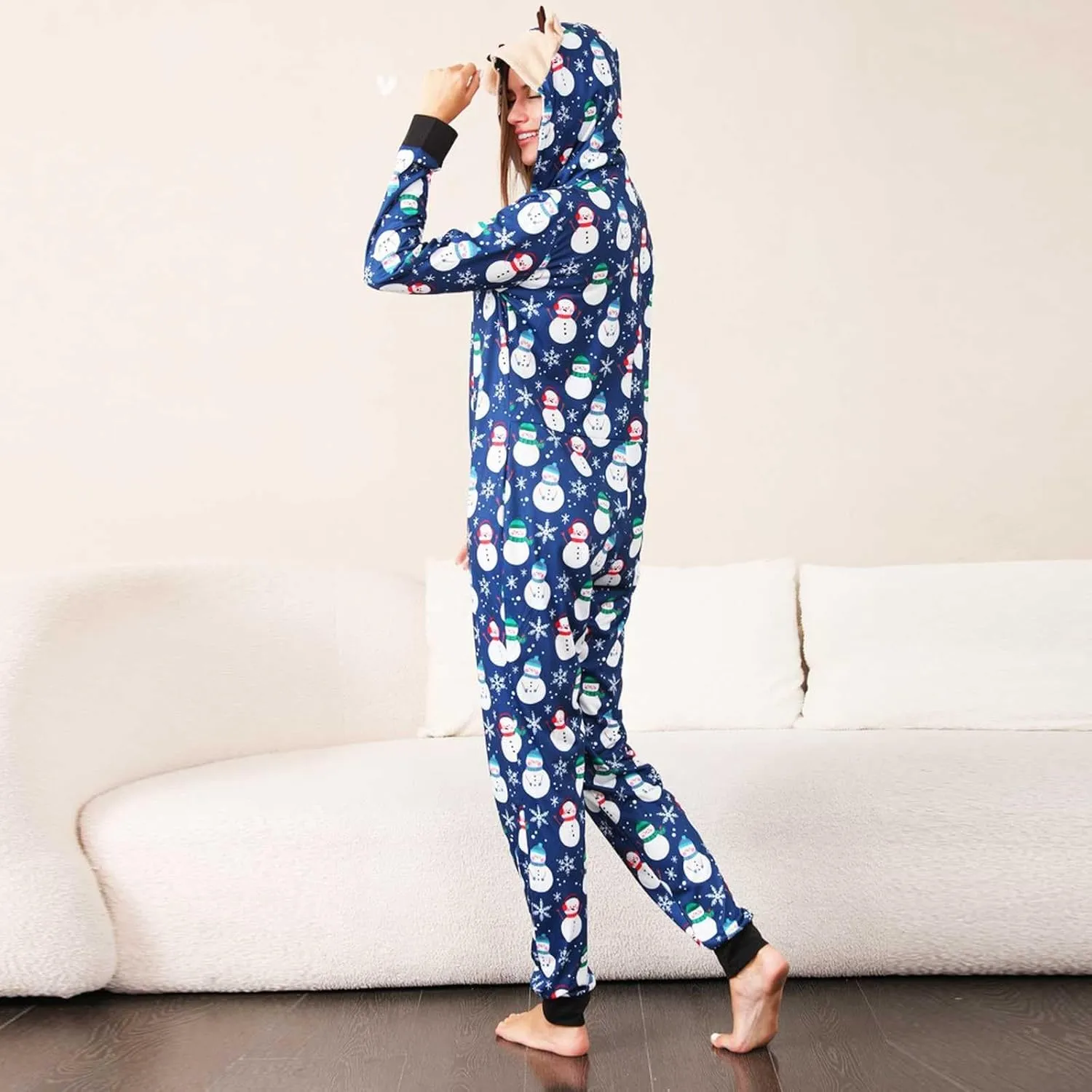 Christmas Matching Pajamas for Family Onesie Flannel Winter Warm Pjs Zip Up Hooded One Piece Sleepwear Loungewear