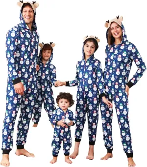 Christmas Matching Pajamas for Family Onesie Flannel Winter Warm Pjs Zip Up Hooded One Piece Sleepwear Loungewear