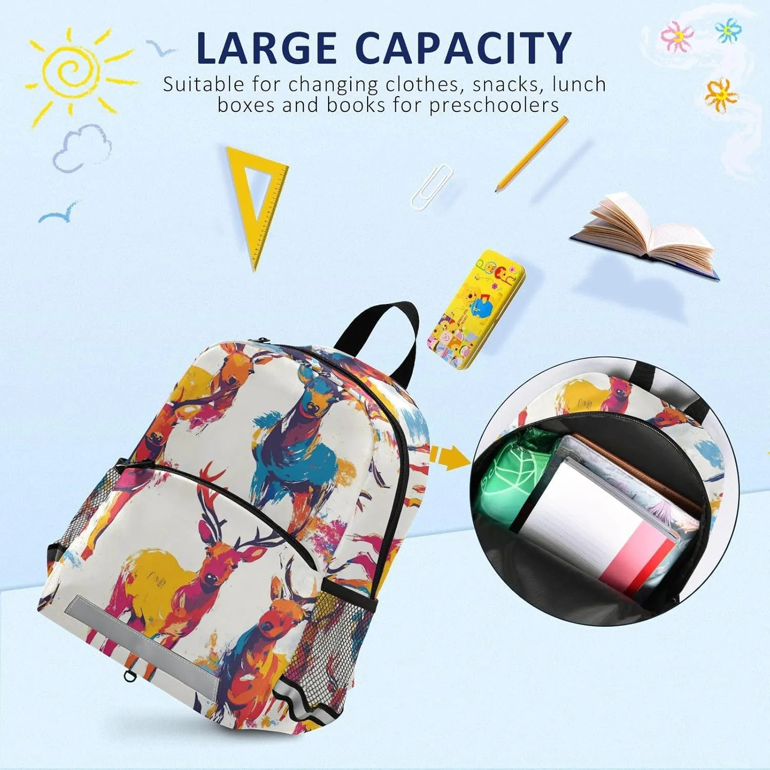 Christmas Pattern Reindeer Kindergarten Elementary Kids Backpack Water Resistant Cute School Bag Travel Daypack