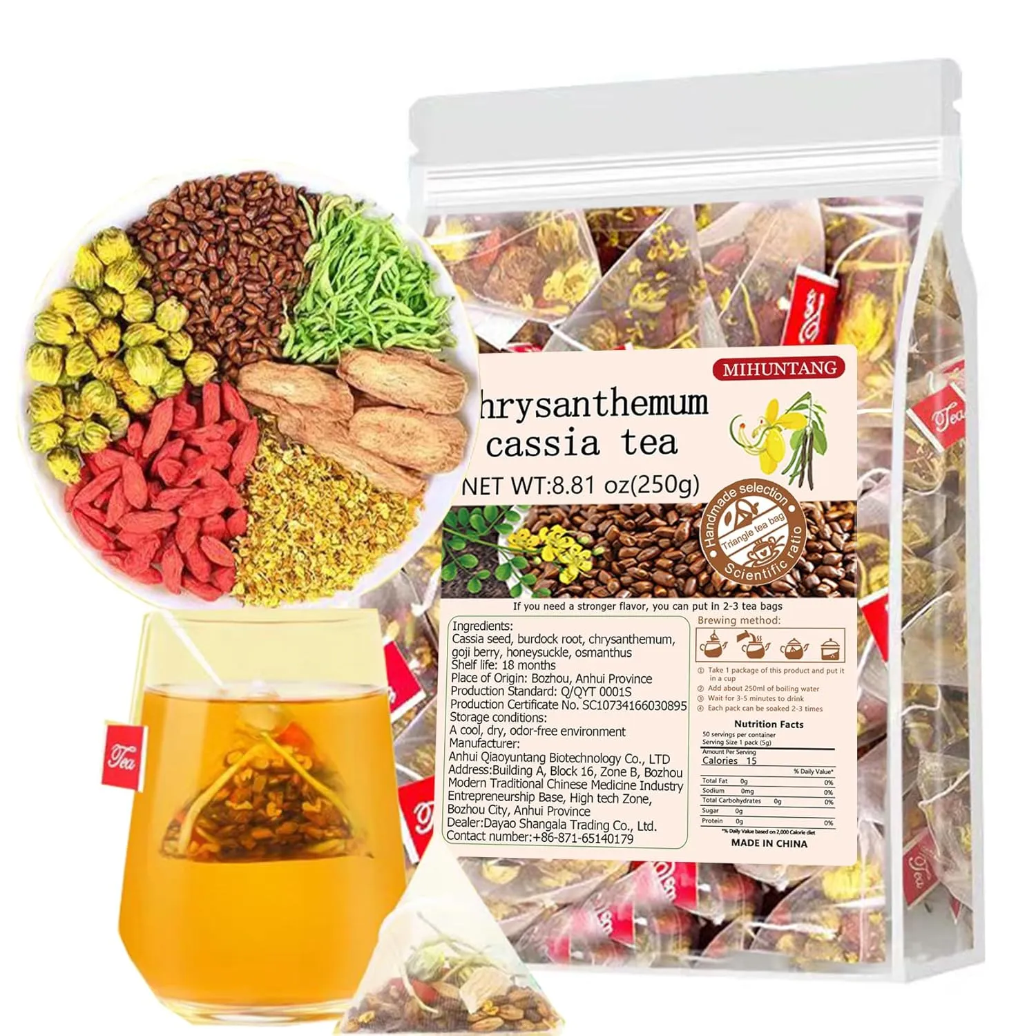 Chrysanthemum Cassia Seed Tea Bags 8.81oz (5g×50packets) Goji Berries Osmanthus Honeysuckle Combination of Floral Tea