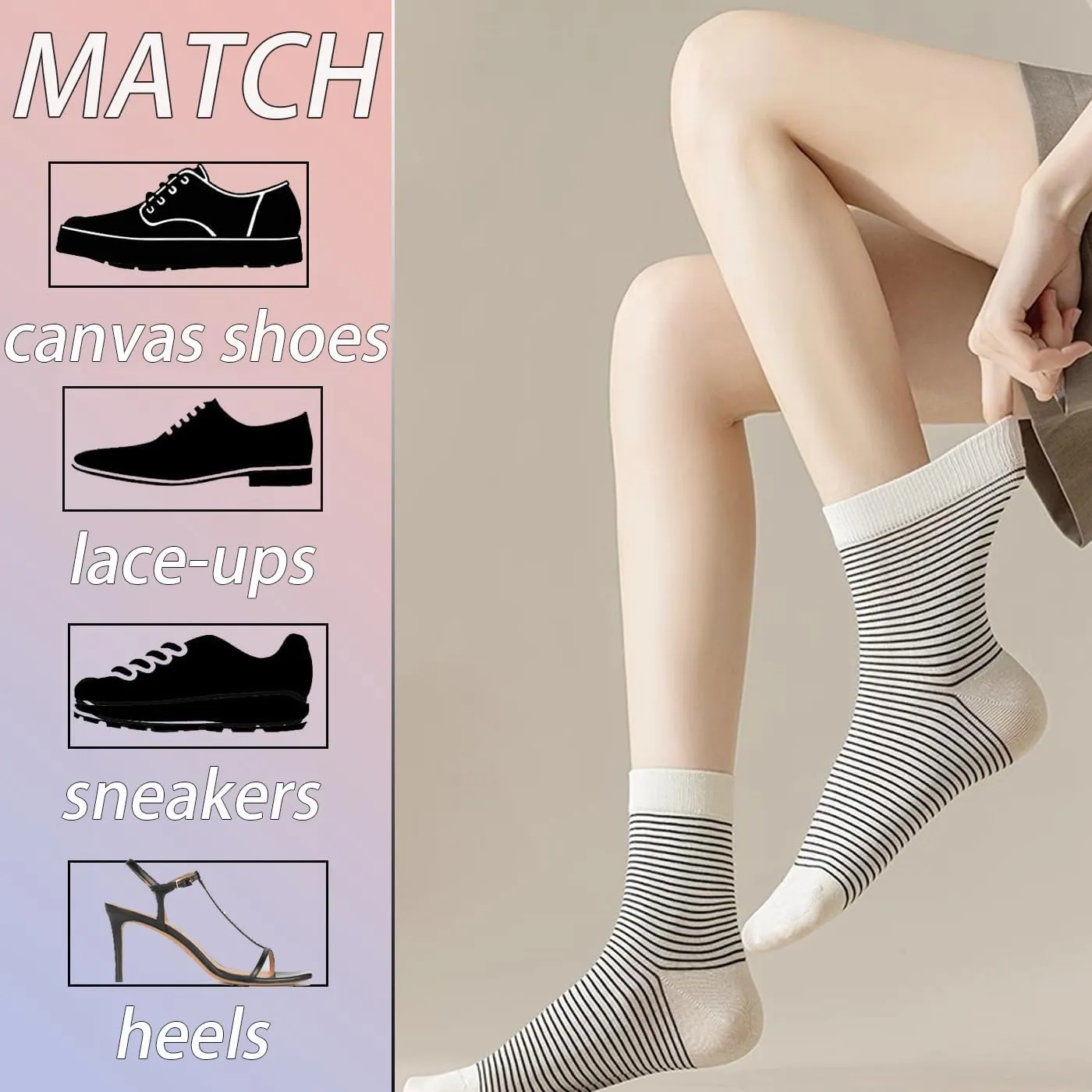 CHUNFO Womens Striped Colorful Ribbed Ankle Socks Cute Dot Athlete Crew Cotton Casual Sock Size5-10.5