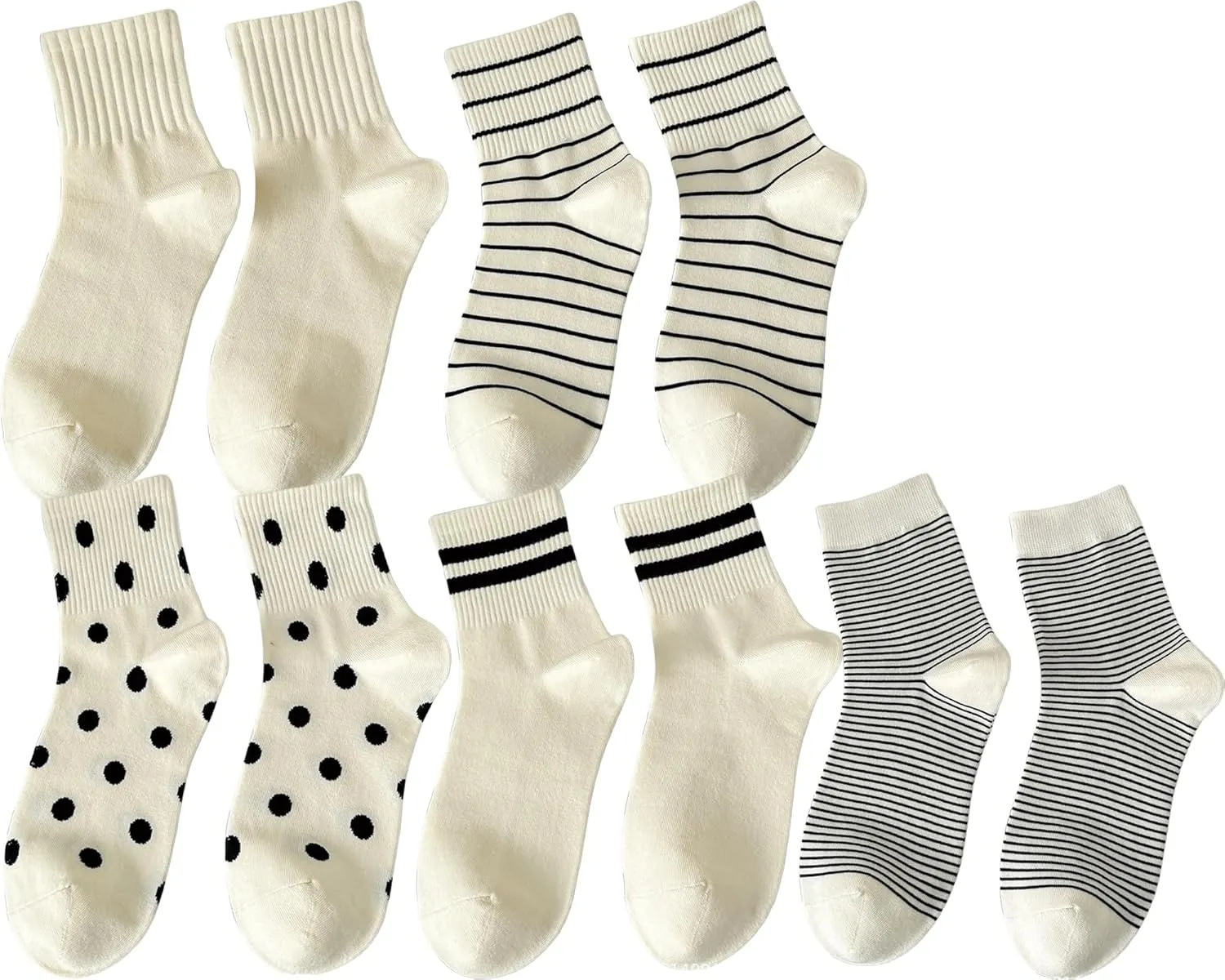 CHUNFO Womens Striped Colorful Ribbed Ankle Socks Cute Dot Athlete Crew Cotton Casual Sock Size5-10.5